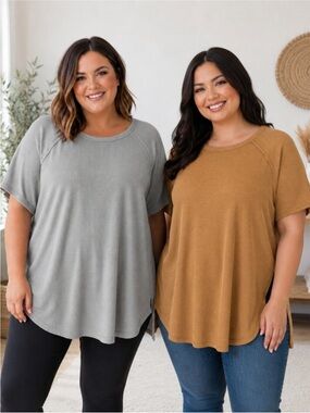 Zenana Baby Waffle Short Sleeve Slit High-Low T-Shirt